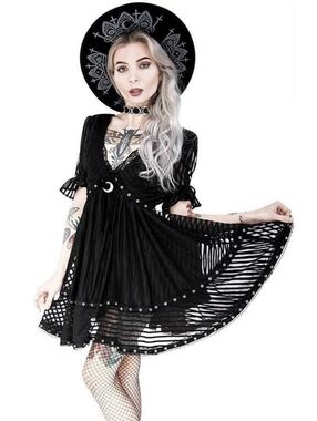 Goth Witchy Restyle Lace Mesh Dolly Striped Dress Crescent Charm Black Dress M